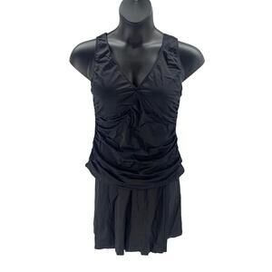 Ambernoon II by Dr. Erum Ilyas UPF50 Ruched Skirt Tankini Black - Plus